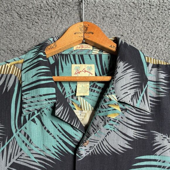 Reyn Spooner Shirt Mens L Regency Silk Jacquard Loop Collar Hawaiian Palm - Picture 2 of 12
